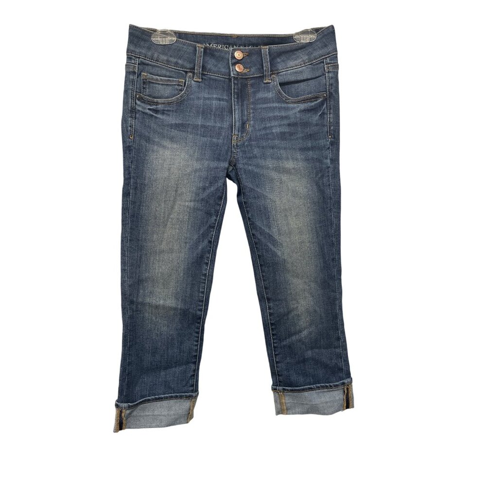 American Eagle Outfitters‎ Super Stretch Dark Wash Denim Jeans Size 6 Rolled Hem